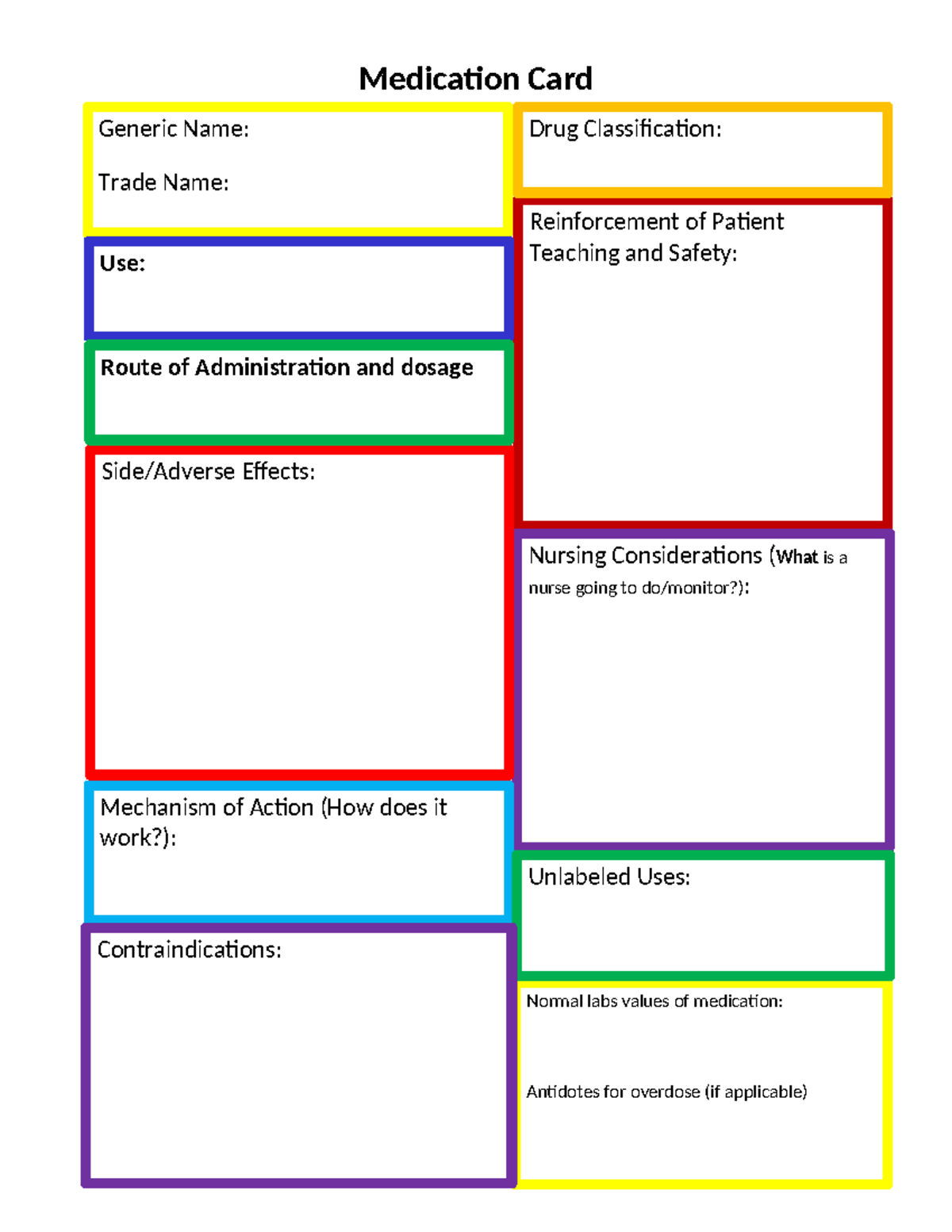 Med Card Template-4 - nnn - NSG 223 - Medication Card Reinforcement of ...