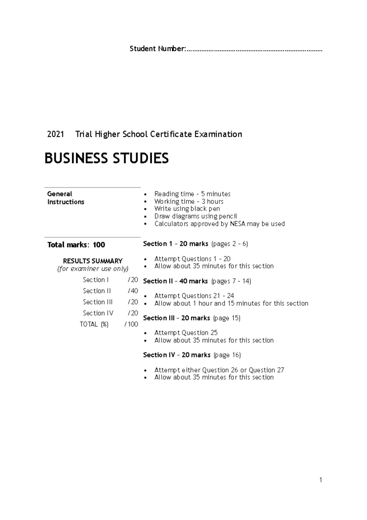 2021 WSSSA HSC Trial Business Studies Exam Solutions - Studocu