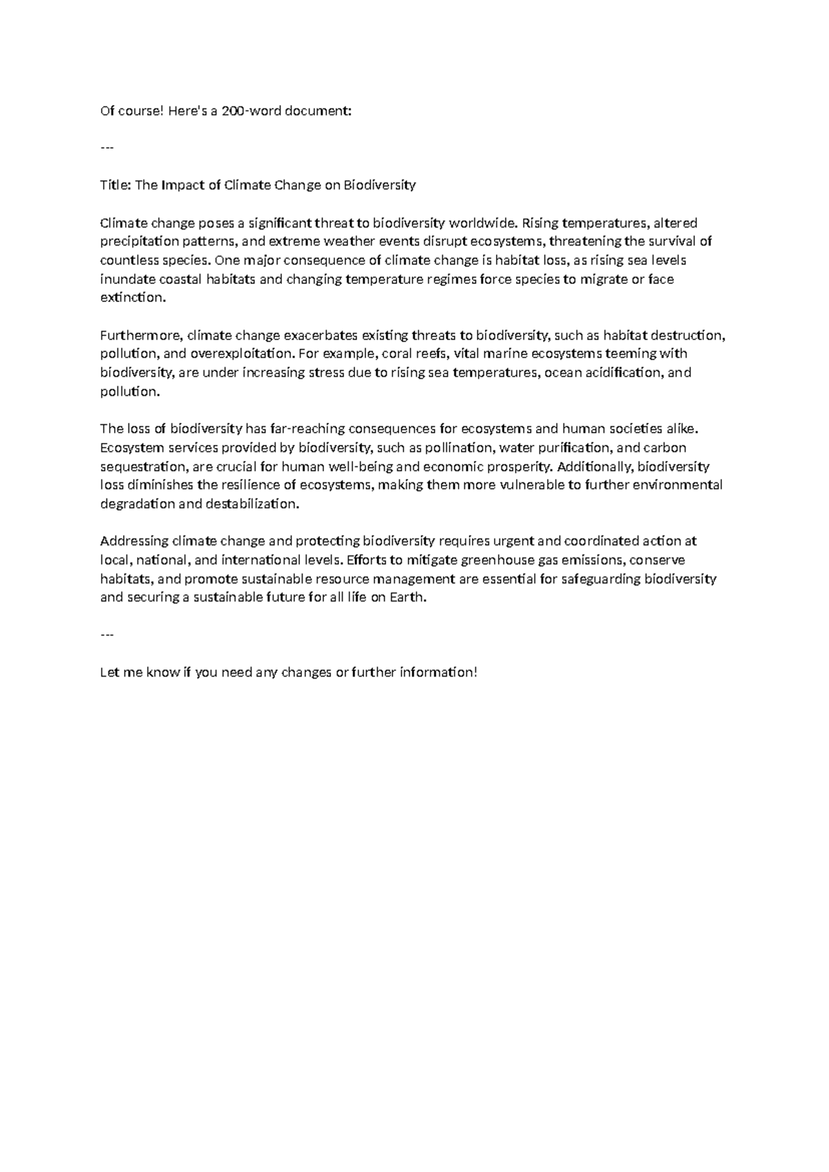 Document - Of course! Here's a 200-word document: Title: The Impact of ...