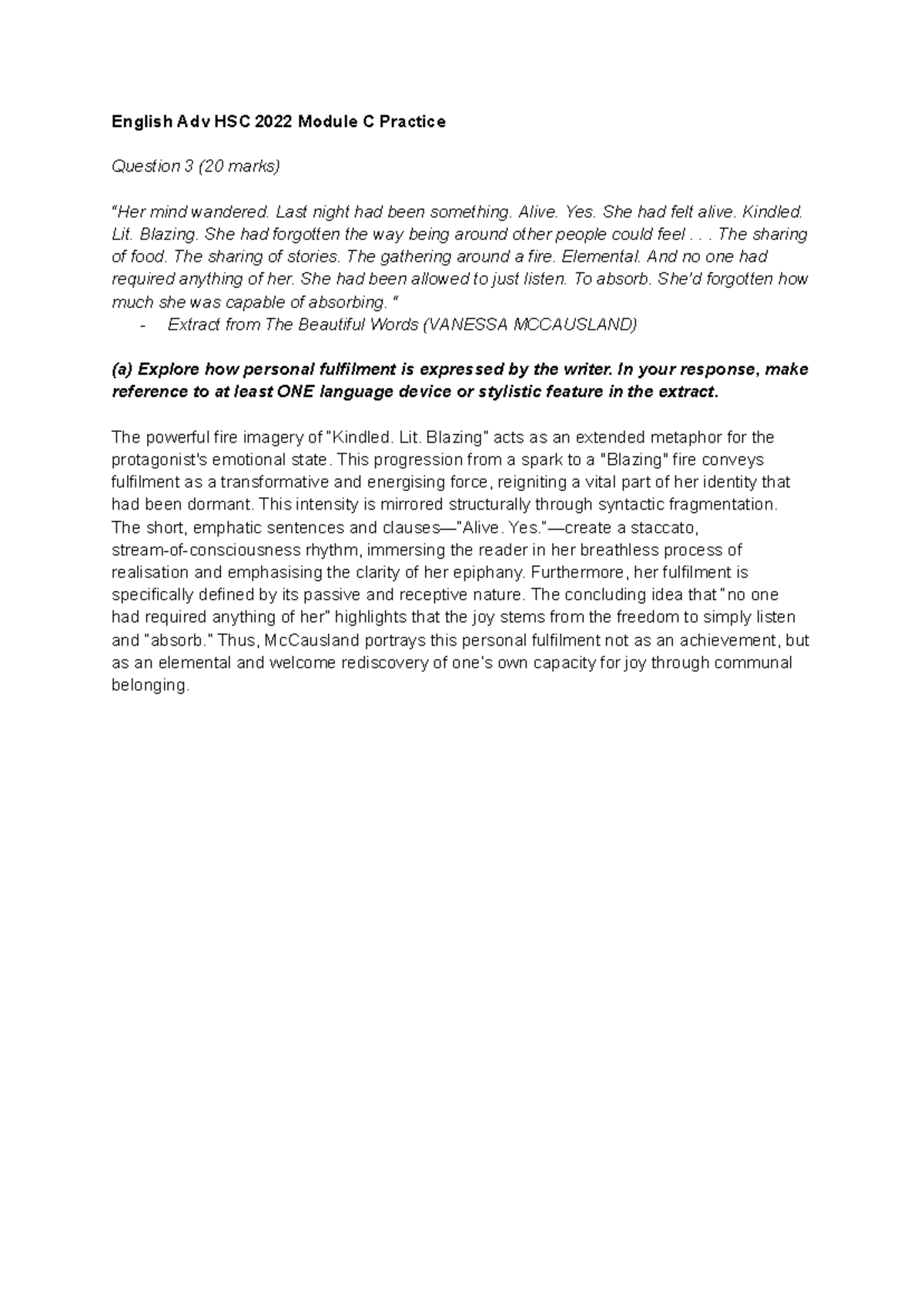 English Adv HSC 2022 Module C Practice Q3: Personal Fulfilment Analysis ...