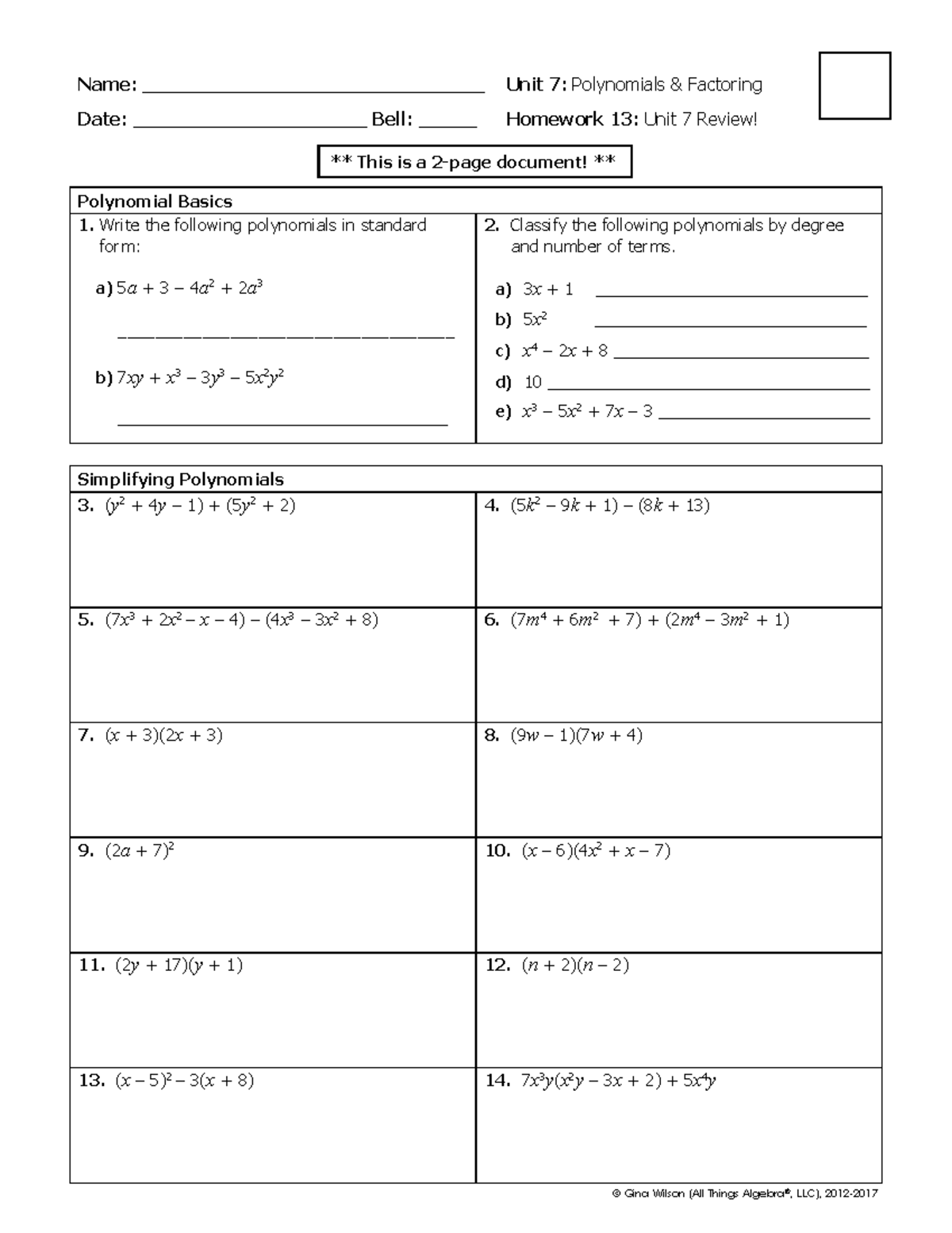 Unit 7: Polynomials Factoring Homework 13 Review Notes - Studocu