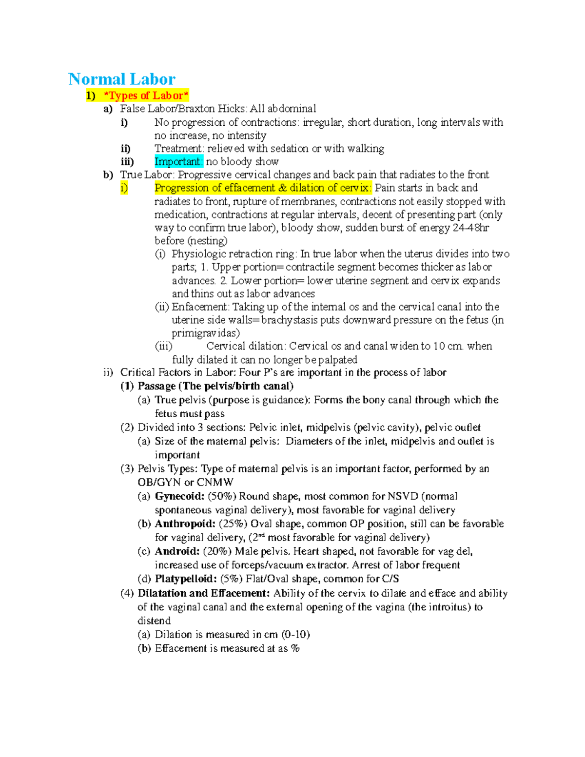 NURS 204: Exam 2 Outline - Comprehensive Labor Notes Guide - Studocu