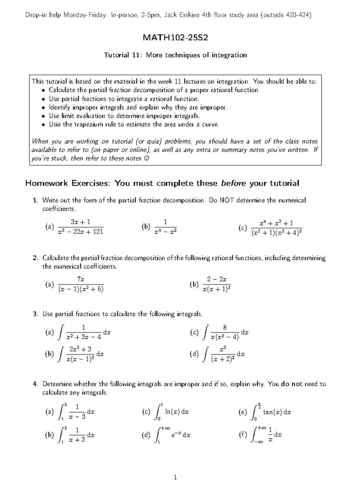 Exam Question Practice: Techniques of Integration (Tutorial 11) - Studocu