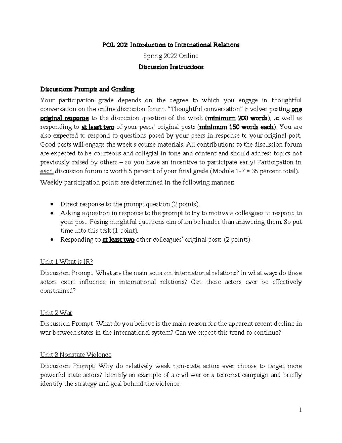 POL 202 Online Discussion Instructions for Spring 2022 - Studocu