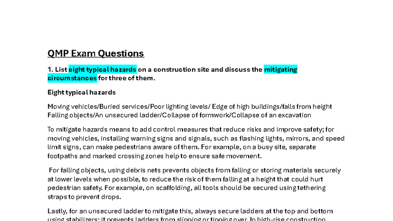 Construction Management Exam Questions: Hazards, Tendering & CDM 2015 ...