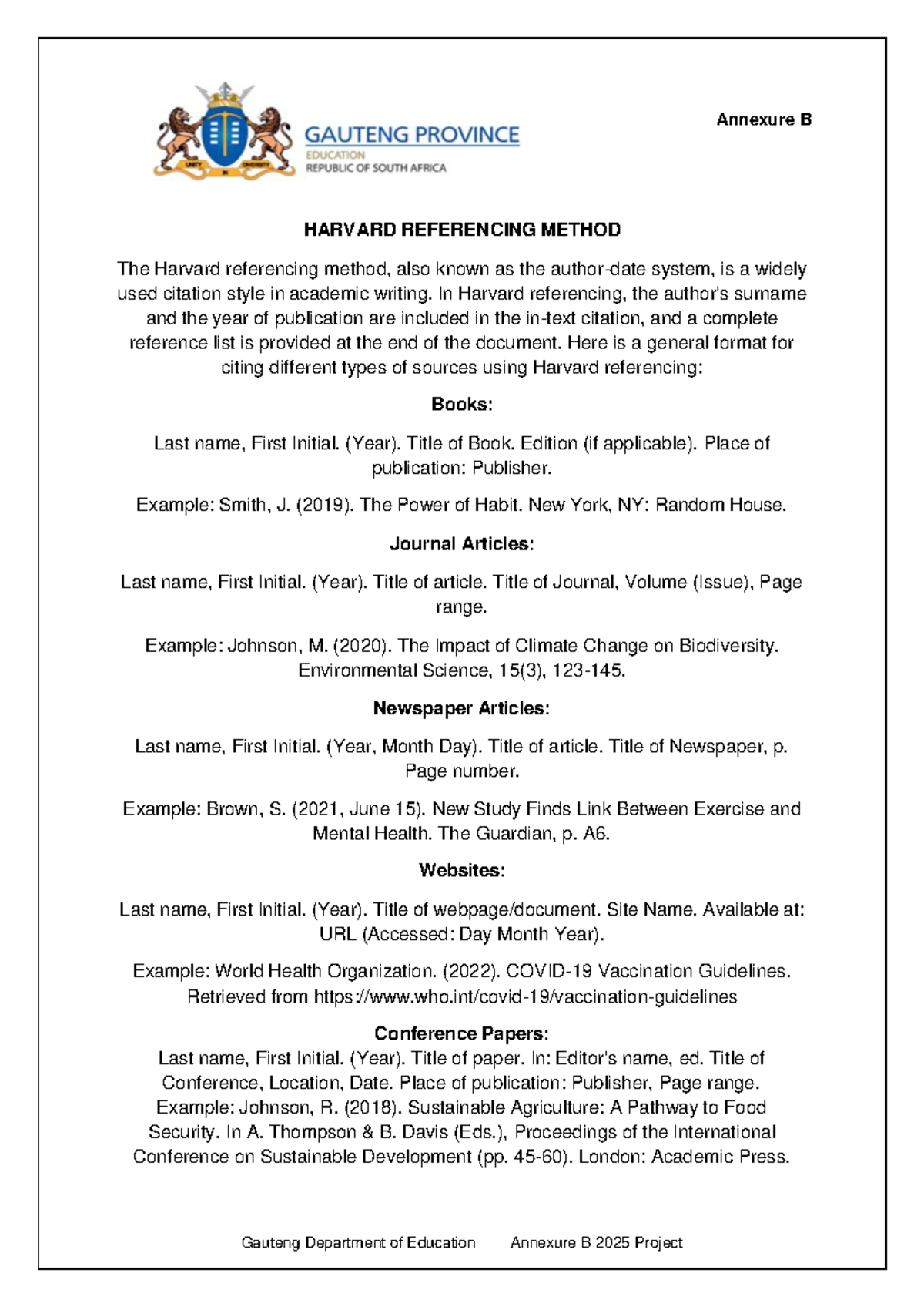 Annexure B: Comprehensive Guide to Harvard Referencing Method - Studocu