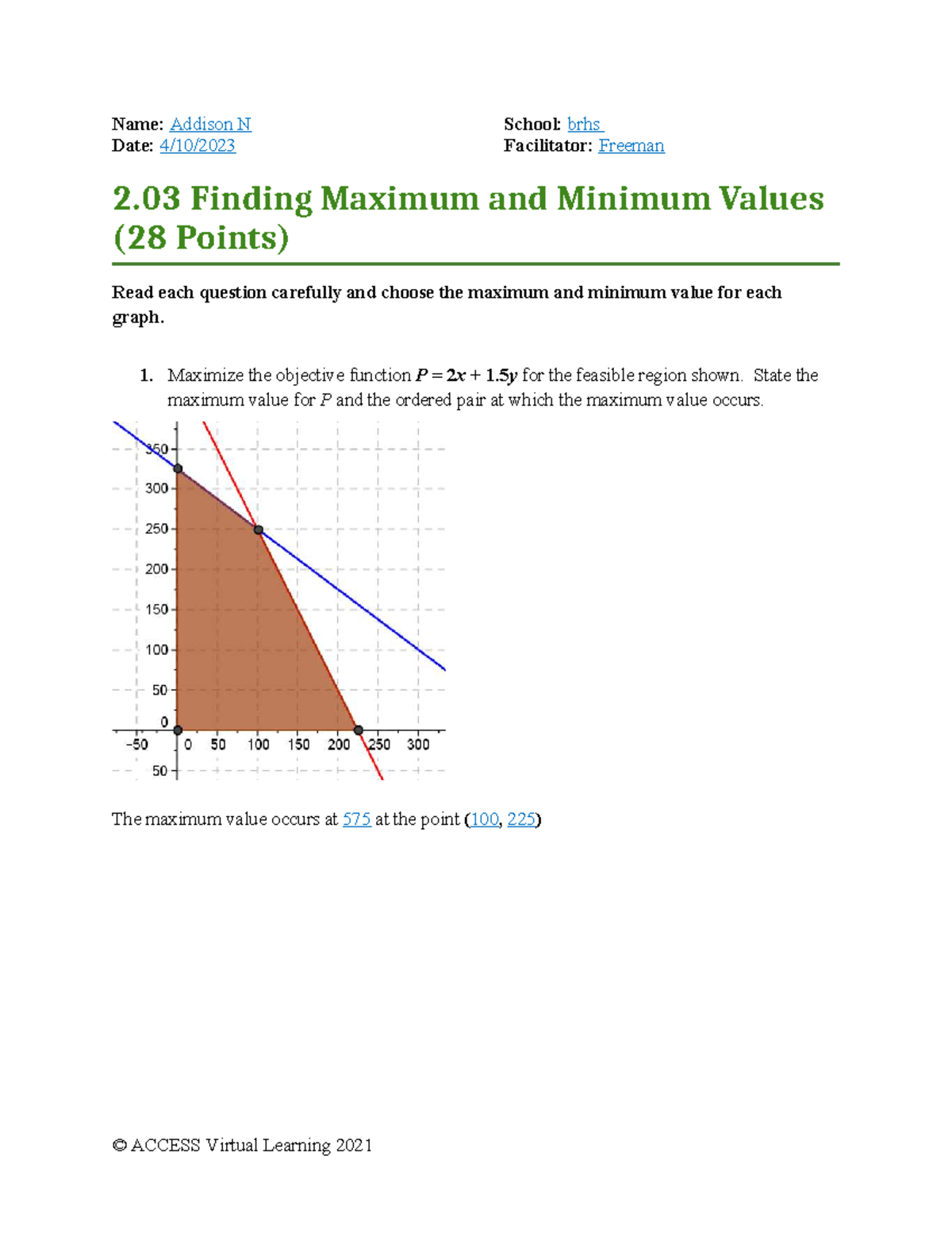 02-03 Task: Finding Max & Min Values in Graphs - Studocu