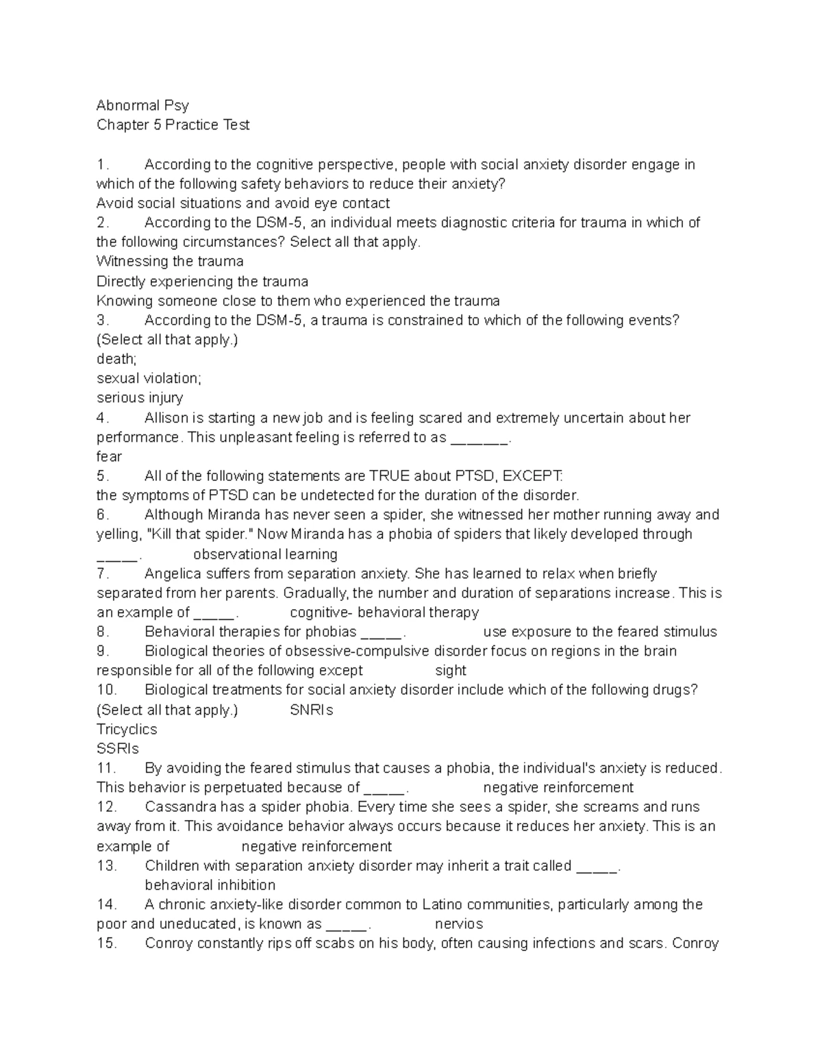 practice test Chapter 7 - Abnormal Psychology Chapter Seven Mood ...