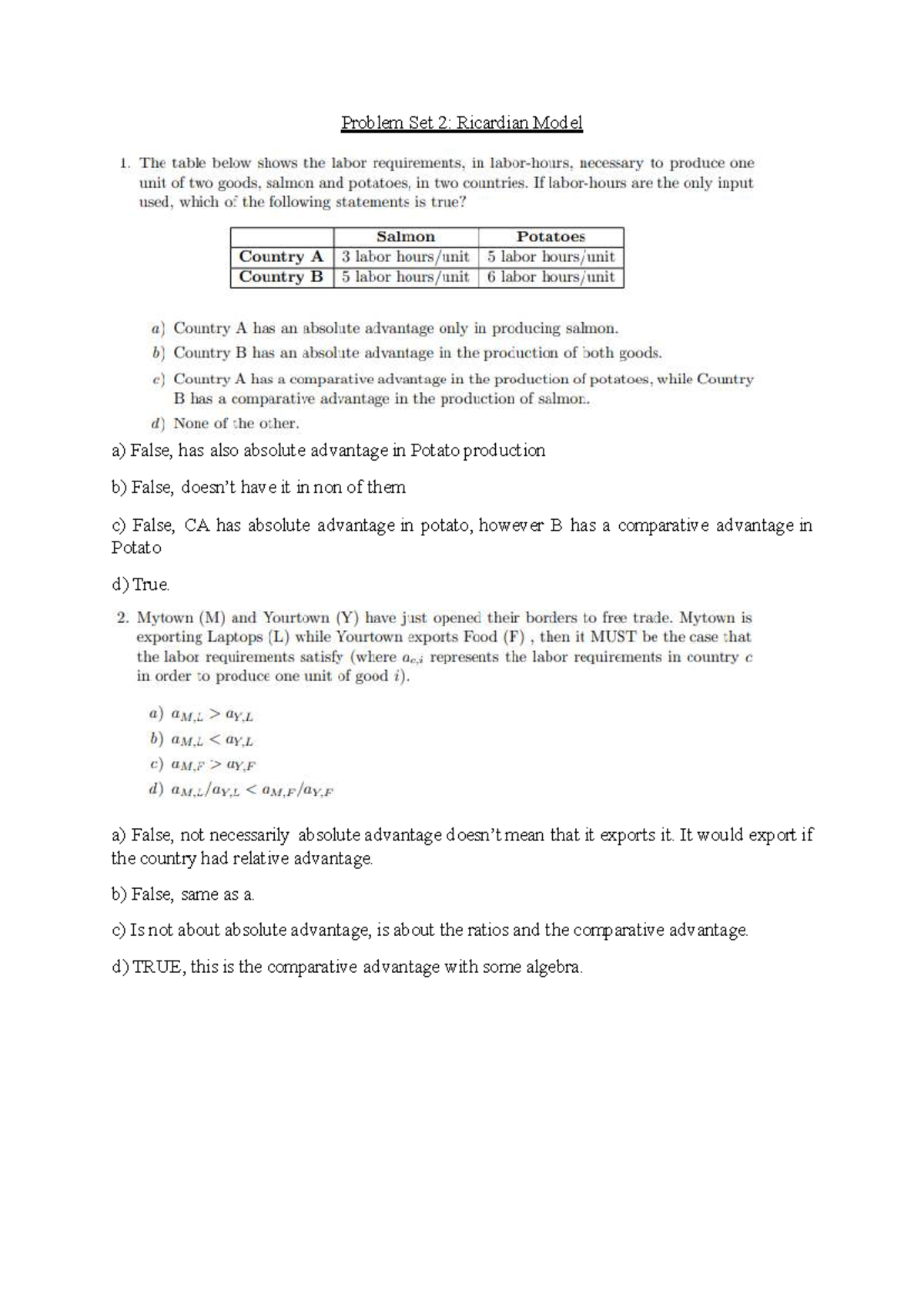 Problem Set 2: Ricardian Model Analysis - IE PS2 - Studocu