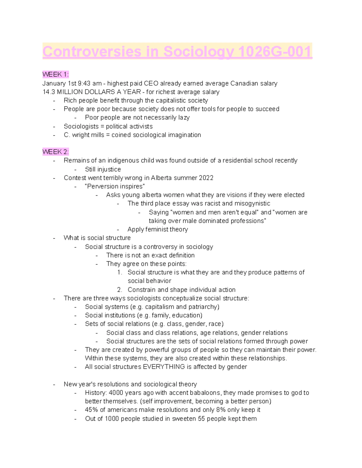 Sociology 1026G-001 Syllabus Winter 2023: Controversies in Sociology ...