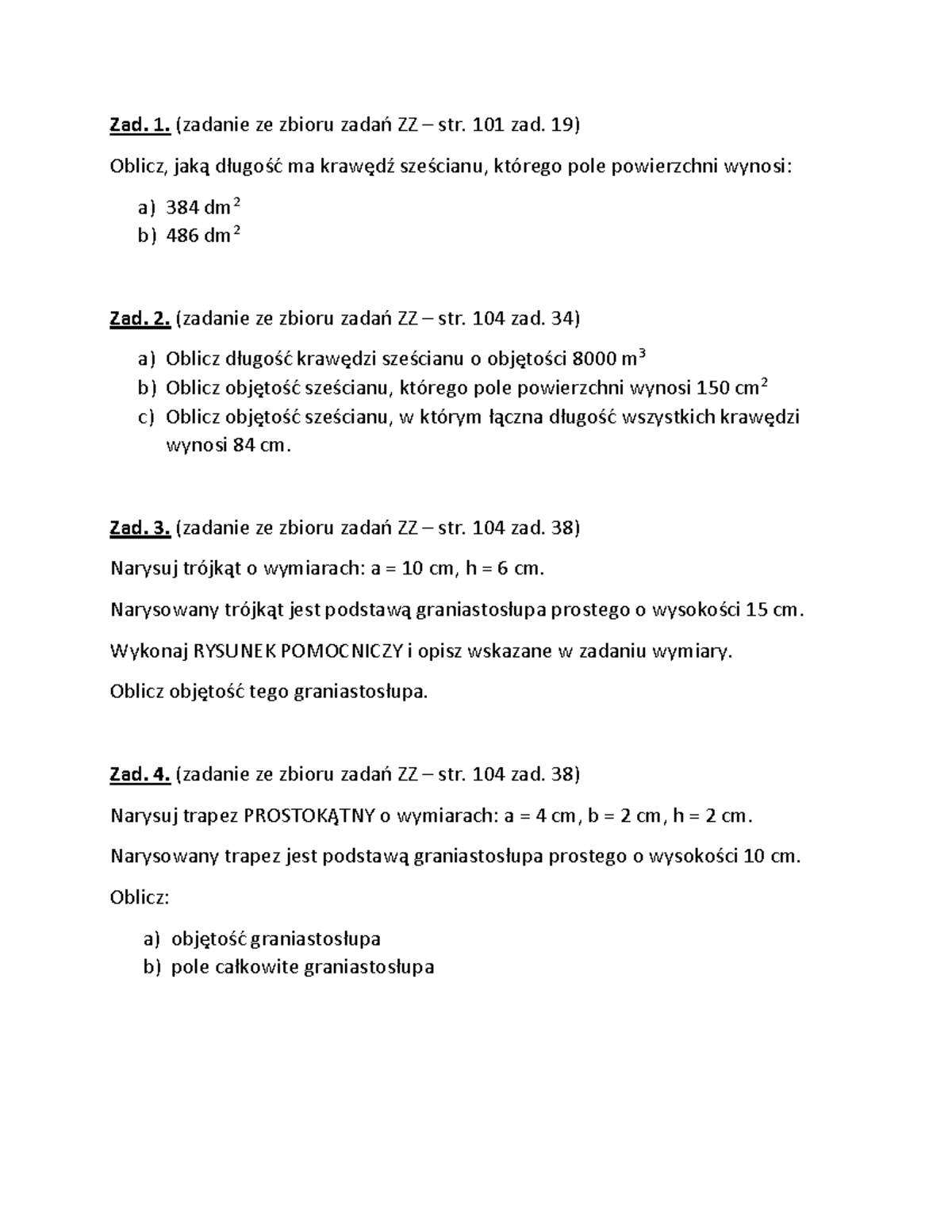 Sprawdzian Graniastosłupy Klasa 5