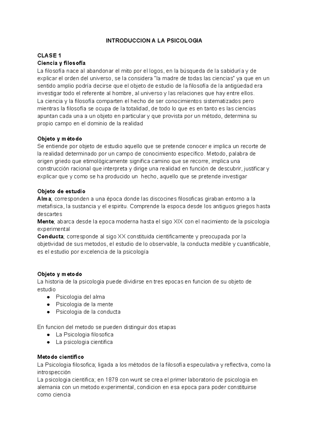 Introducción a la Psicología: Clase 1 - Ciencia y Filosofía (PSI101 ...