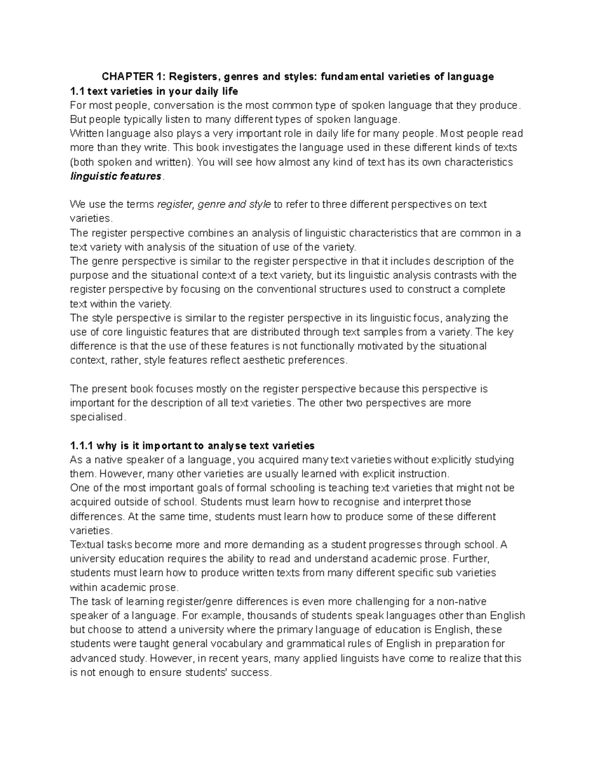 CHAPTER 1: Language Registers, Genres, and Styles - Inglese 2 Summary ...