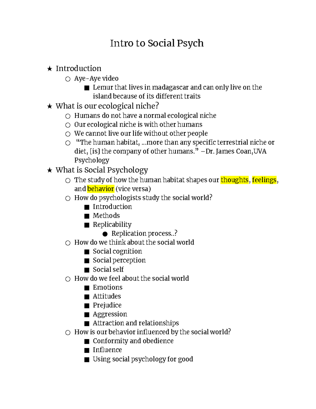 SOC 101: Intro to Social Psychology Lecture Notes - Studocu