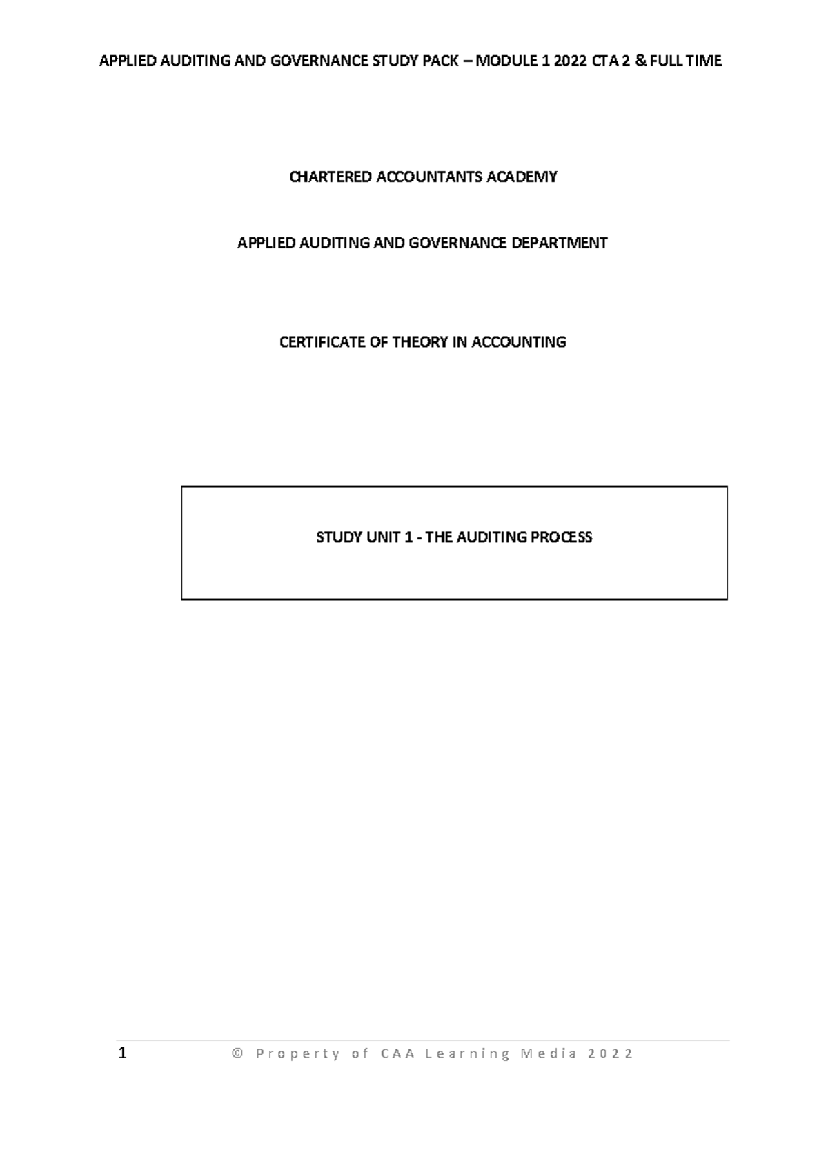 Study Unit 1: Understanding The Audit Process - Auditing Theory - Studocu