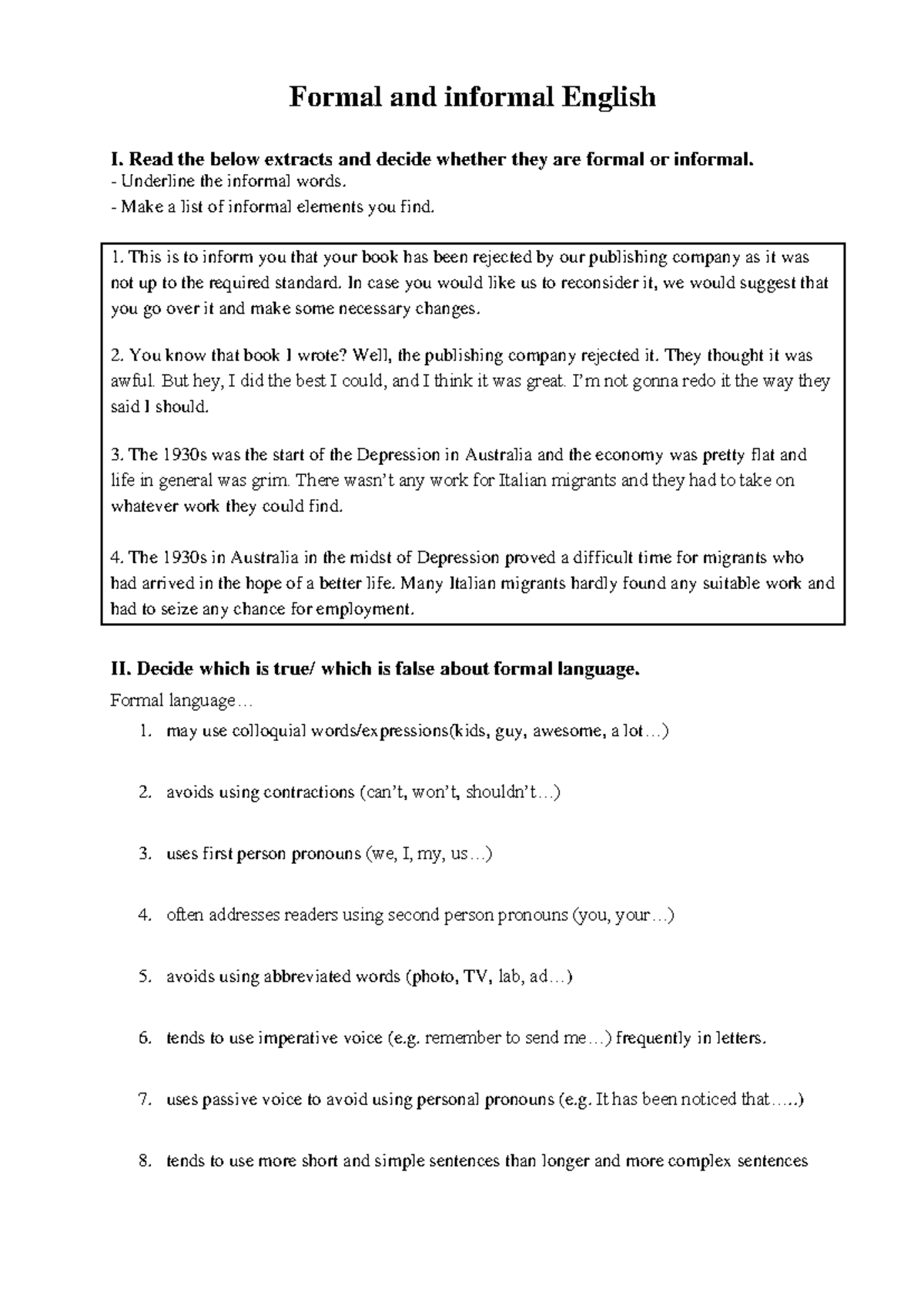 Formal and Informal English Handout: A Guide for Students - Studocu