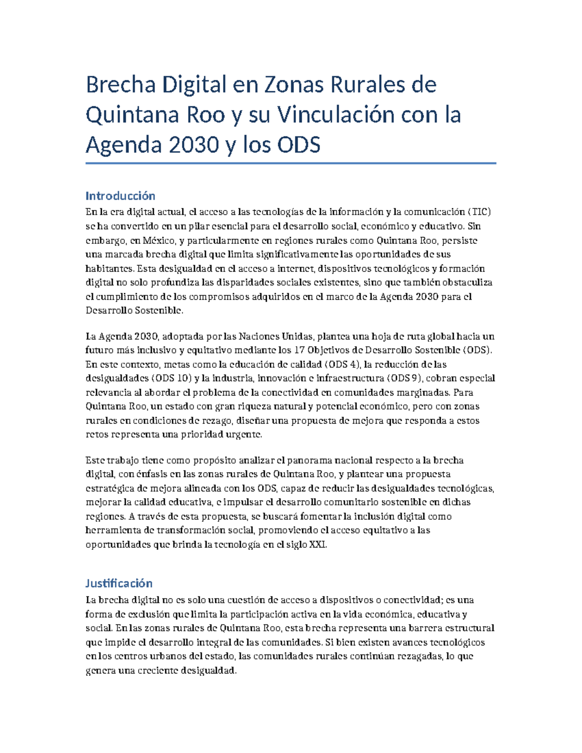 Brecha Digital en Zonas Rurales de Quintana Roo y ODS 2030 - Studocu