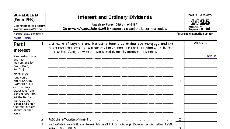 Anejo B - SCHEDULE B (Form 1040) 2025 Interest and Ordinary Dividends ...