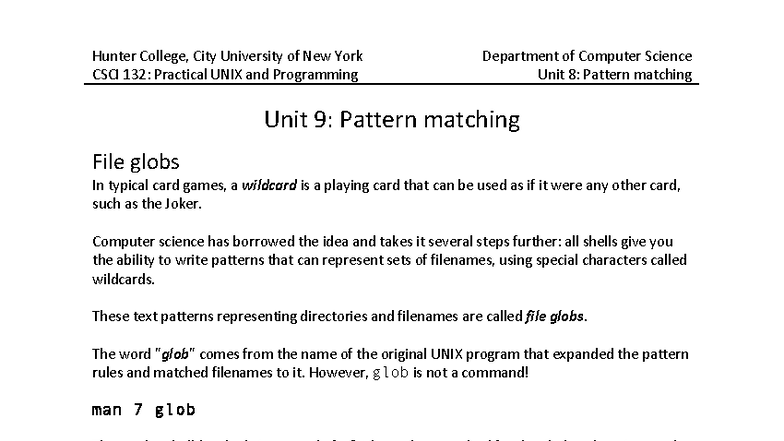 CSCI 132: Practical UNIX & Programming - Unit 8 & 9 Pattern Matching ...