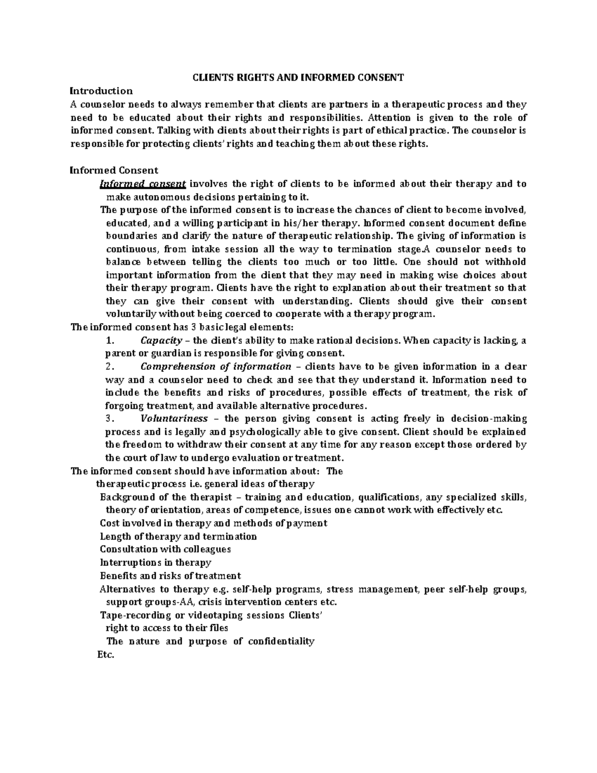 Clients' Rights and Informed Consent in Therapy: Important Guidelines ...