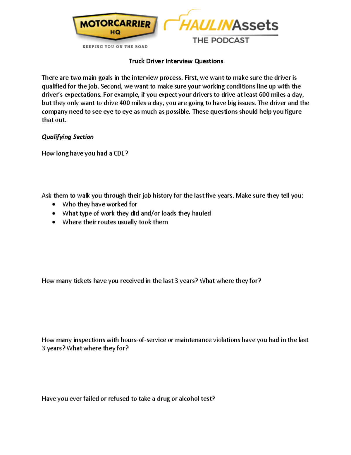Truck Driver Interview Questions: Key Qualifying Criteria and Tips ...