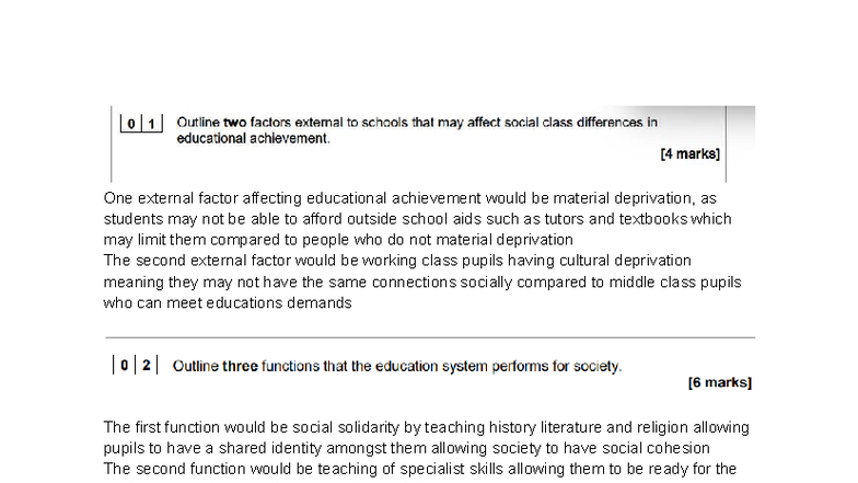 Sociology Practice 1 - External Factors in Educational Achievement ...