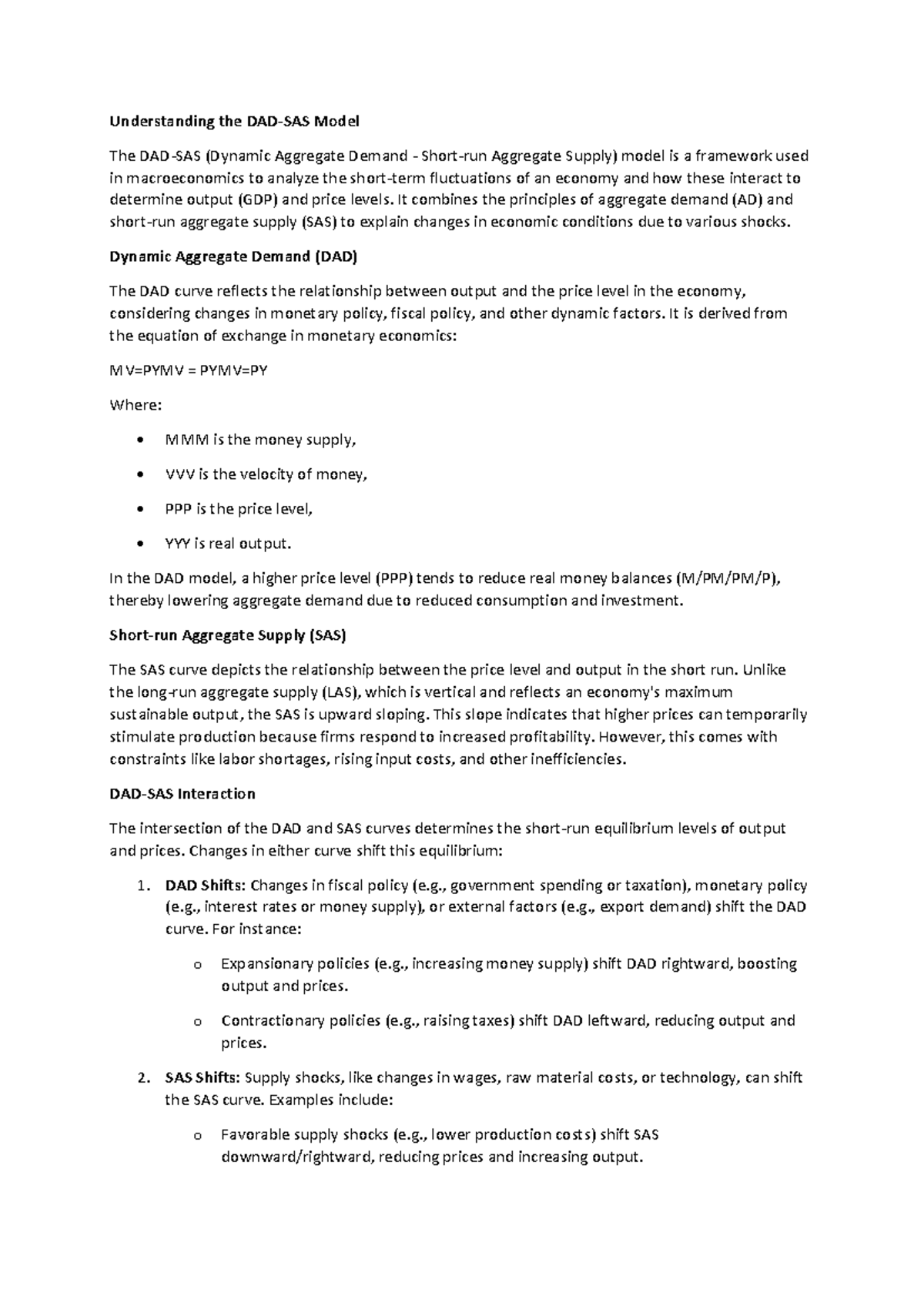 DAD-SAS Model Analysis in Macroeconomics: Key Insights and Dynamics ...