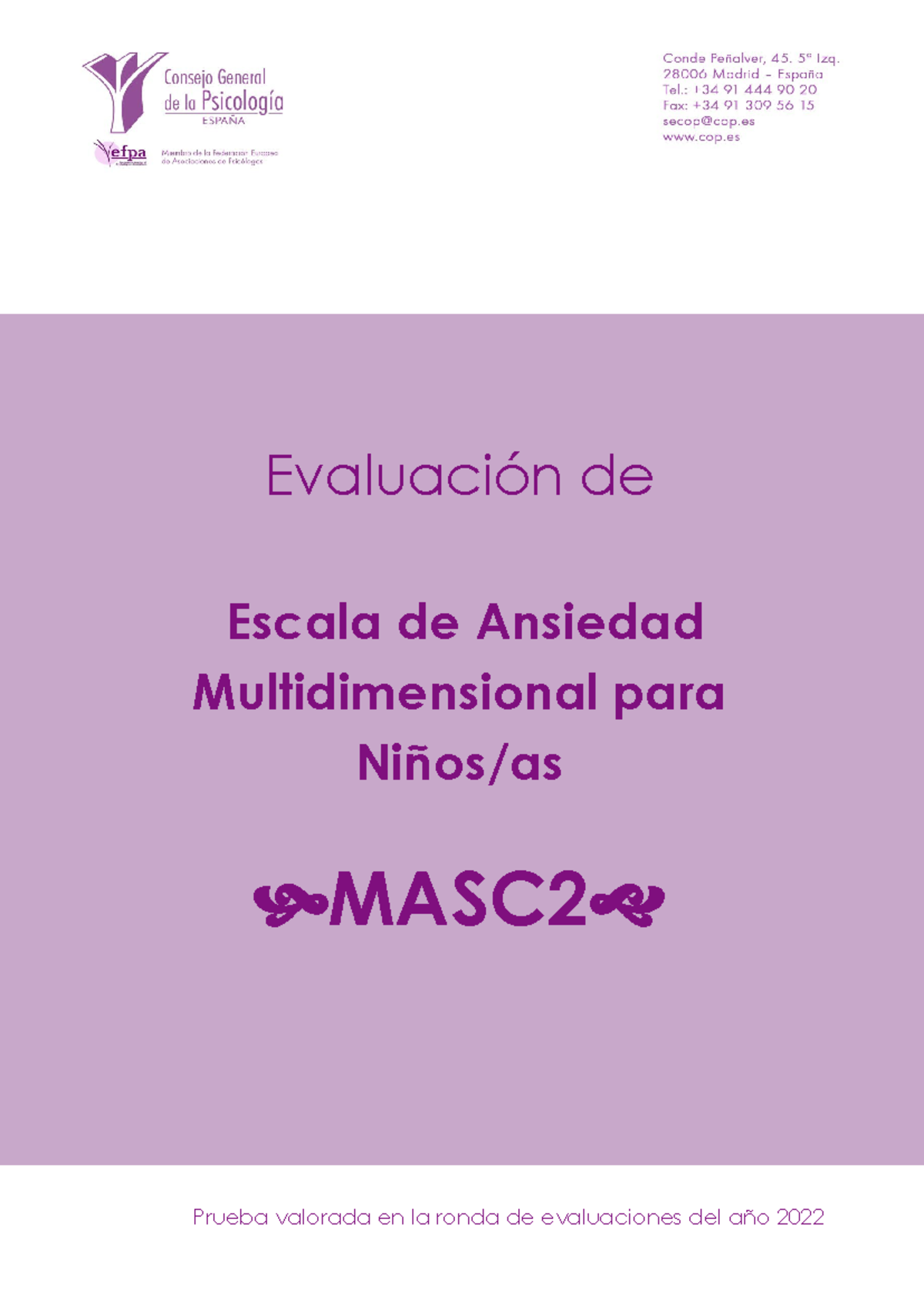 Informe de Evaluación del MASC 2 - Escala de Ansiedad Infantil 2022 ...