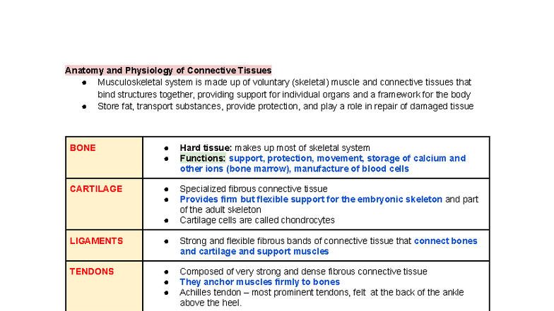 Anatomy and Physiology of Connective Tissues (Course Code: 1) - Studocu