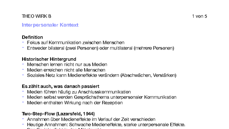 THEO WIRK 8 - Interpersonale Kommunikation und Meinungsführung - Studocu