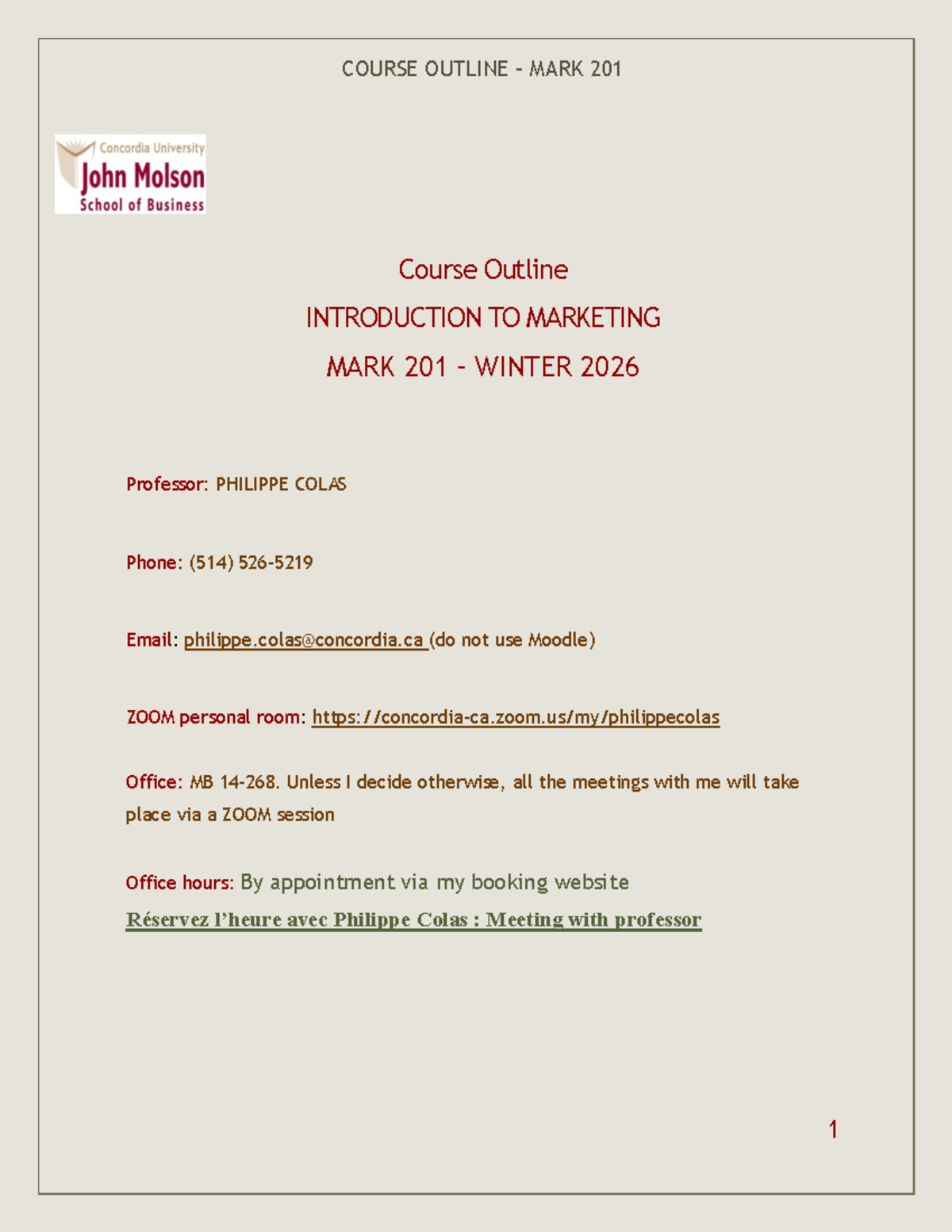 Course Outline - MARK 201: Introduction to Marketing Winter 2026 - Studocu