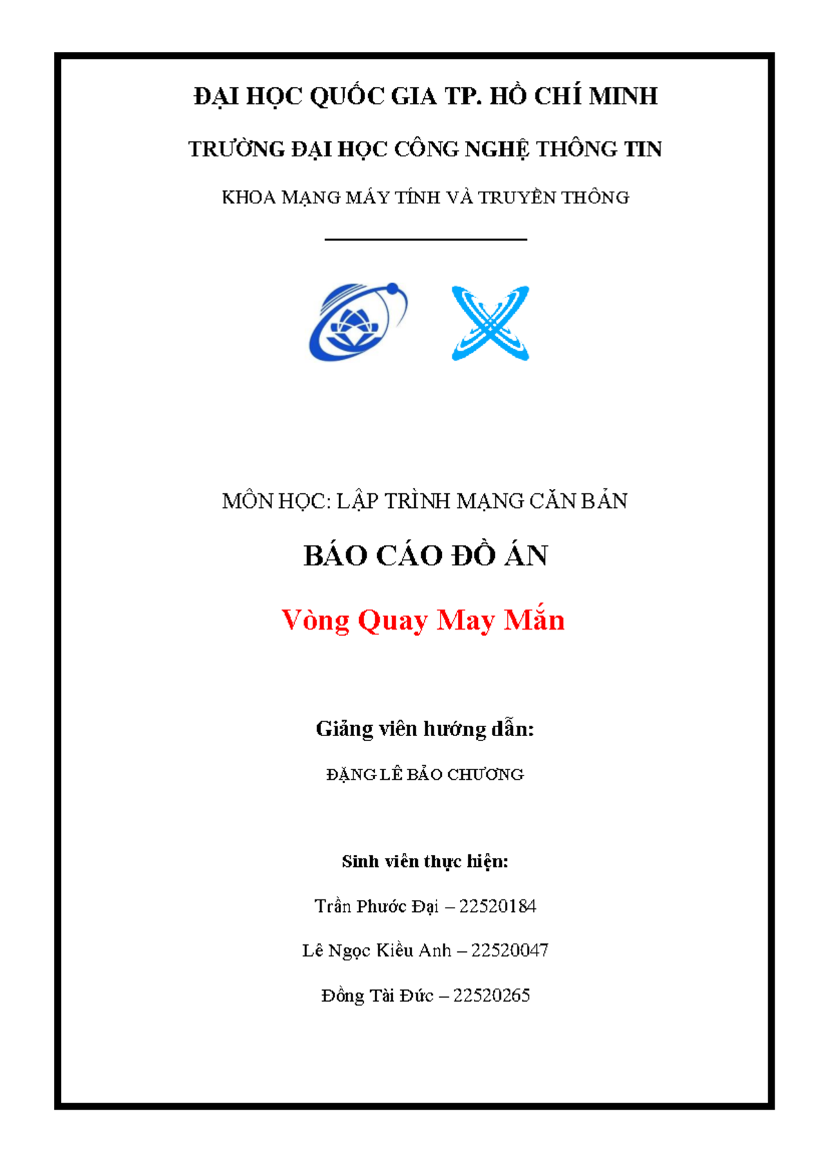 Báo cáo Đồ án NT106: Vòng Quay May Mắn - Lập Trình Mạng Căn Bản - Studocu