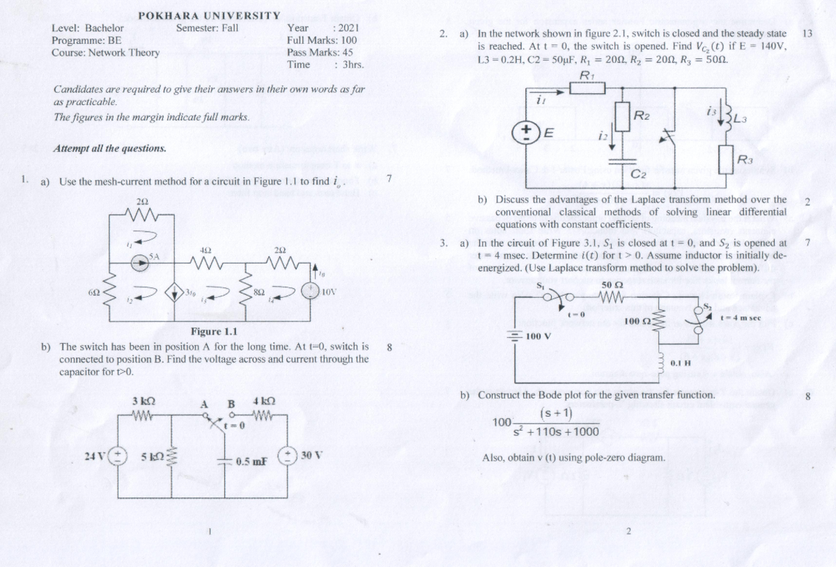 NT-21 Fall - NETWORK THEORY PAST PAPER & SOLUTIONS (2021) - Studocu