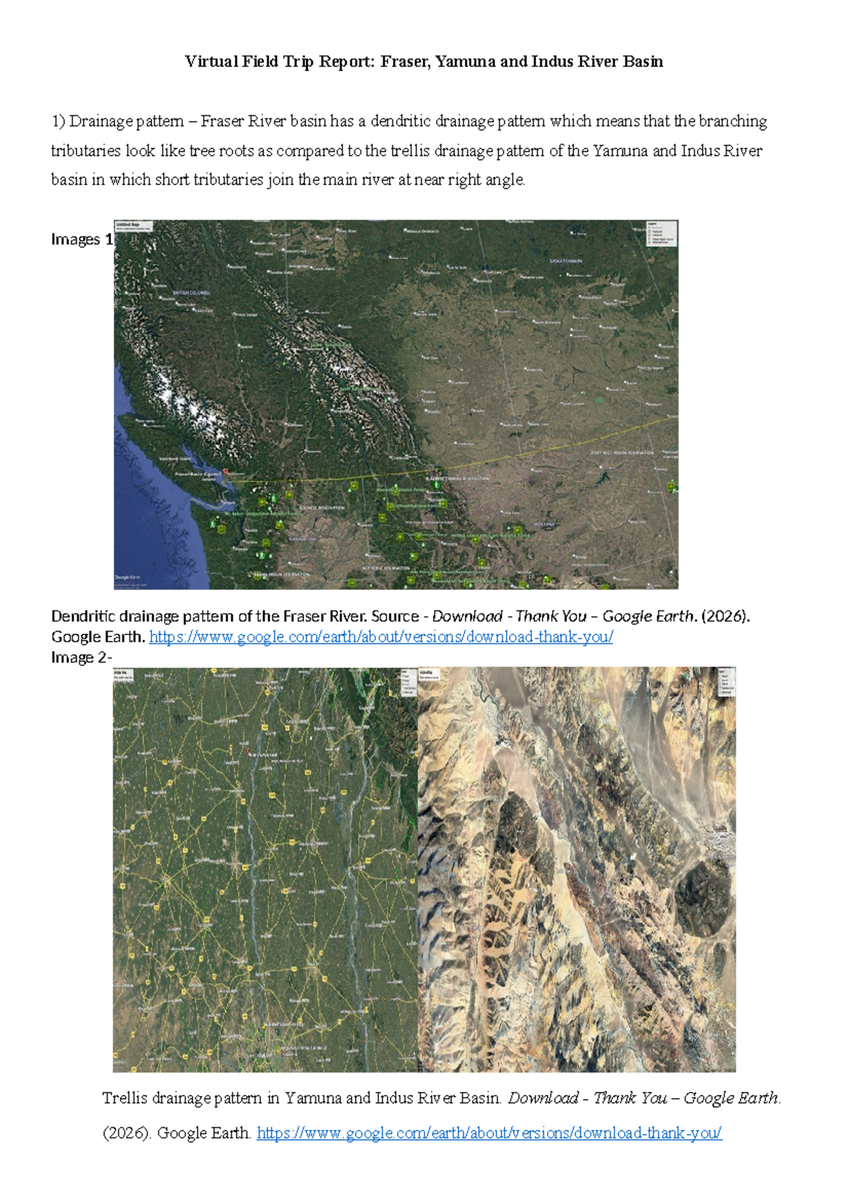 Lab report - Geo - Virtual Field Trip Report: Fraser, Yamuna and Indus ...