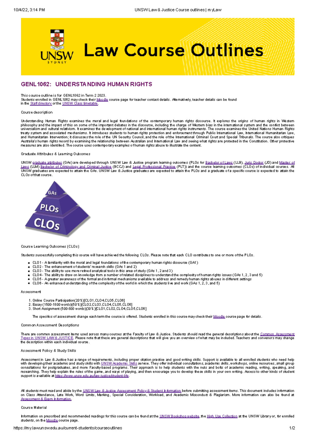 GENL1062 2023 Course Outline: Understanding Human Rights Fundamentals ...