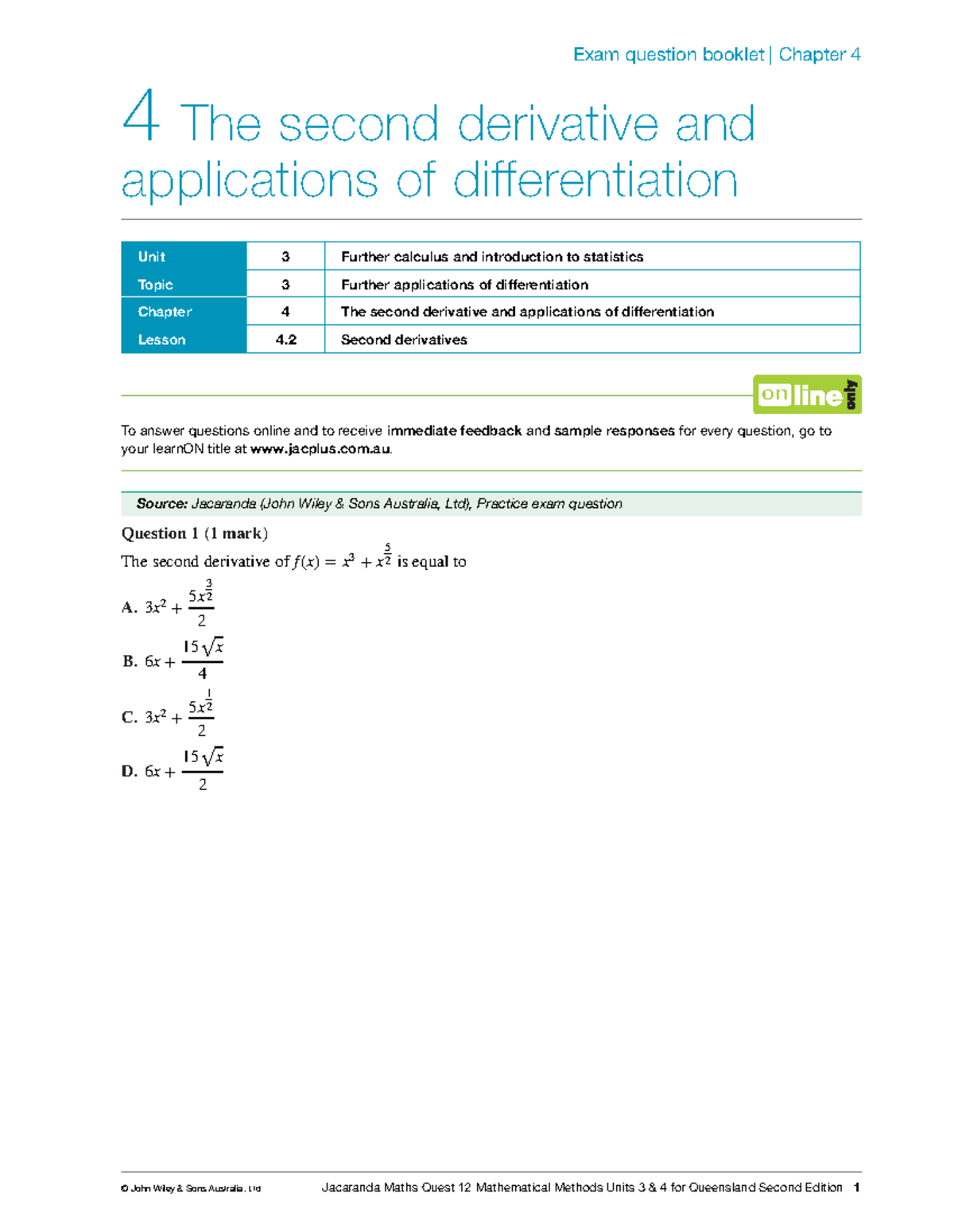 Exam Question Booklet: Further Calculus & Applications (MATHS 12) - Studocu