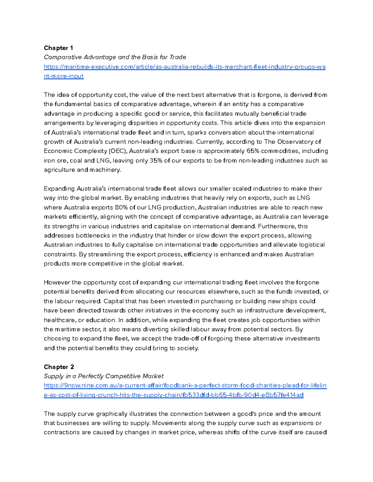 Short answers - Chapter 1 Comparative Advantage and the Basis for Trade ...