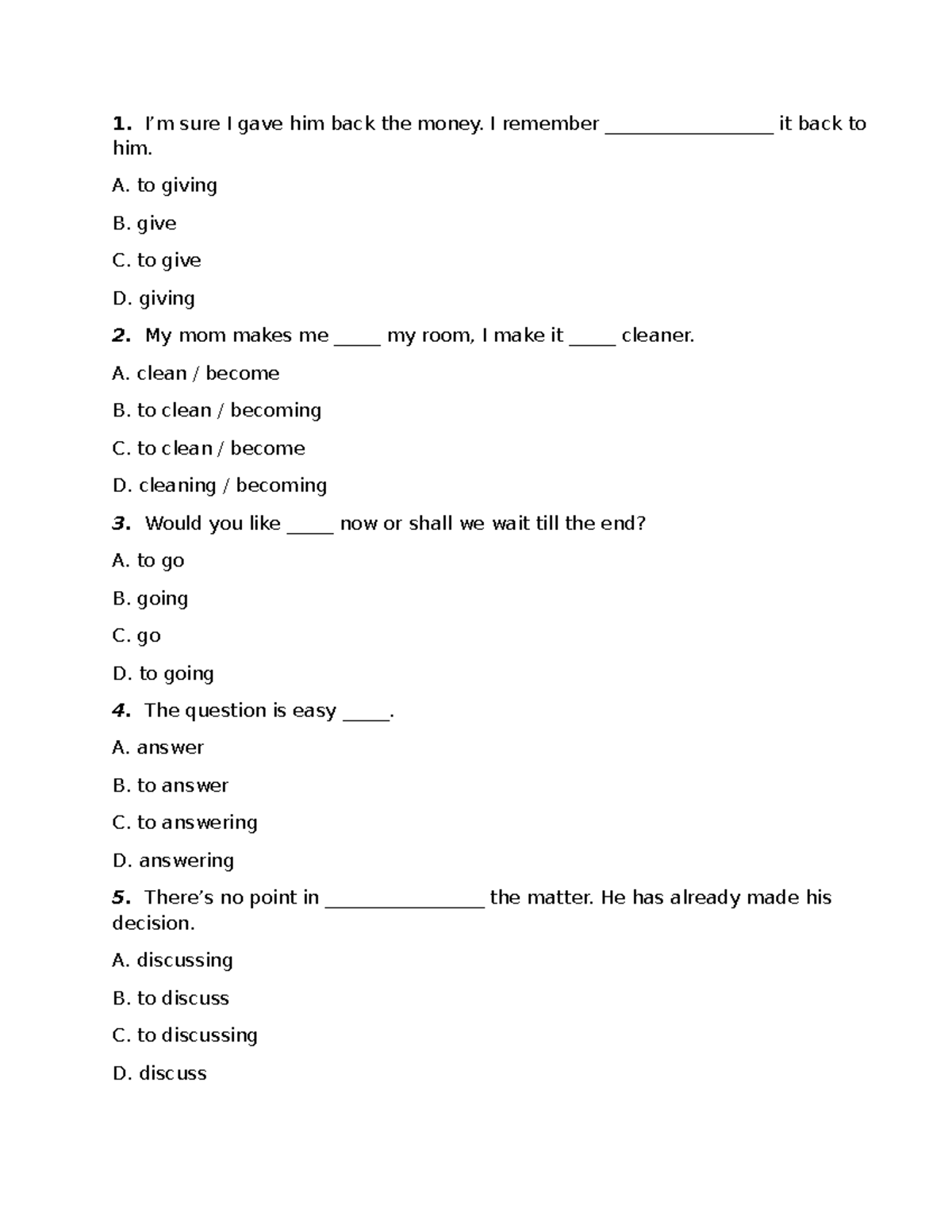 To-infinitive Practice Exercises - Unit 6 - Studocu
