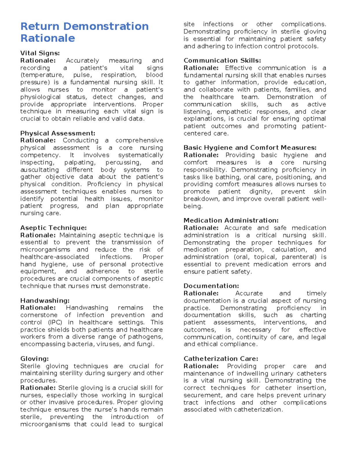 Return Demonstration Rationale for Nursing Skills: A Comprehensive ...