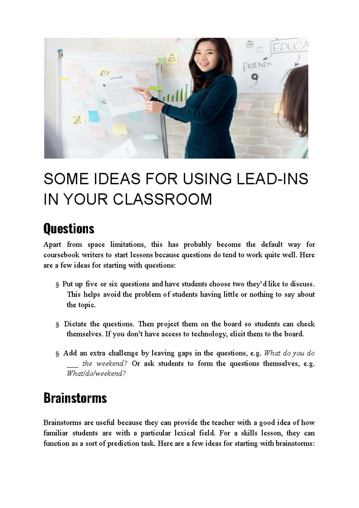 SOME Ideas for Using LEAD-INS in Your Classroom - Studocu