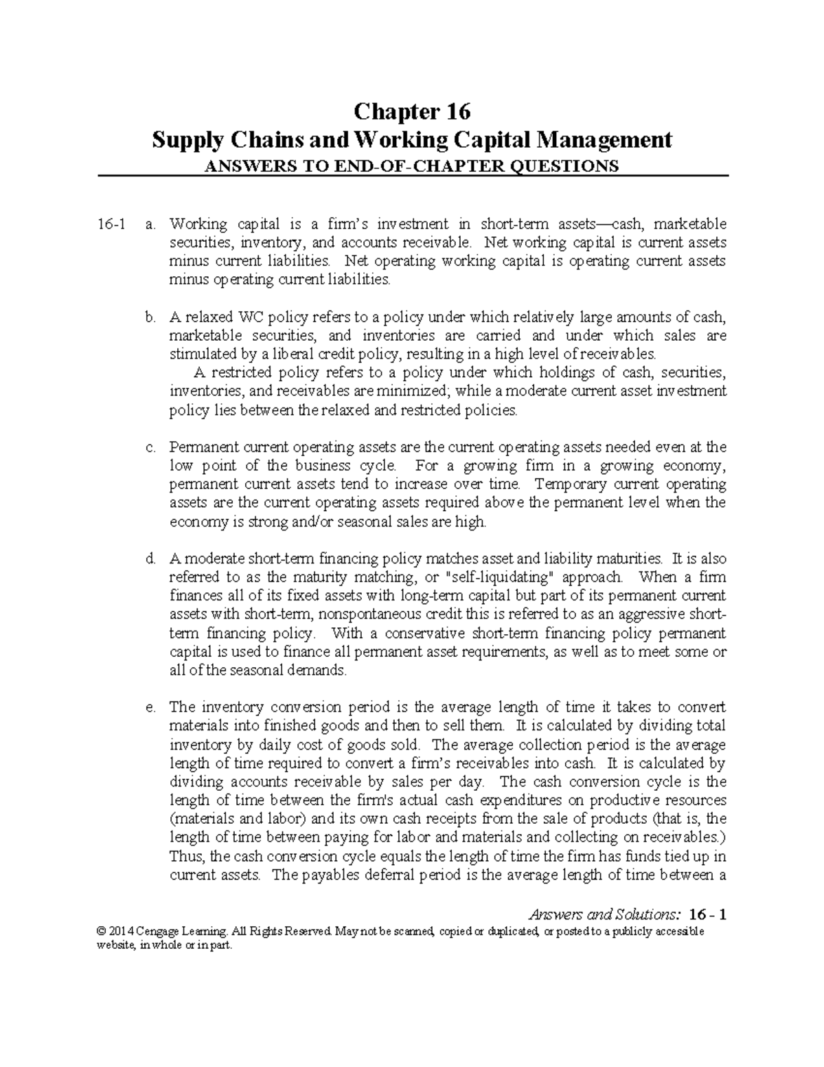 FM14e SM Ch16 - Solutions Manual for Financial Management Chapter 16 ...