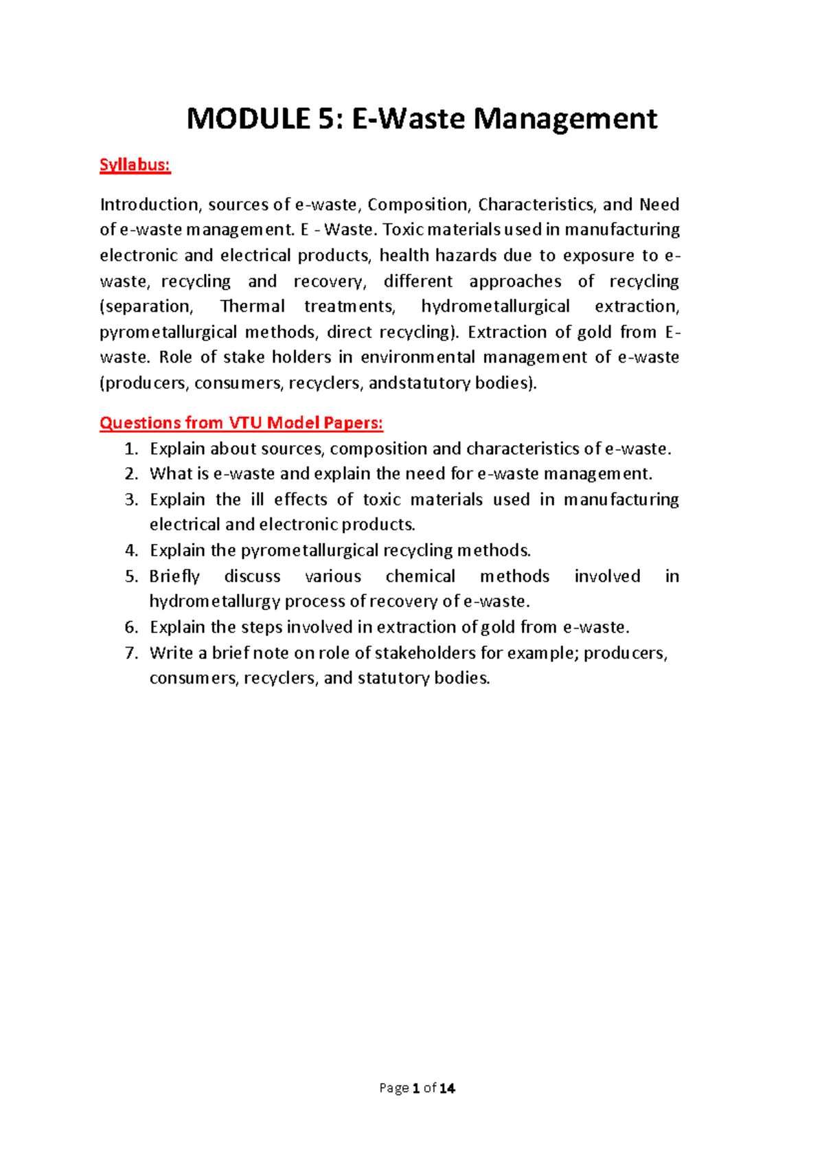Module 5: E-Waste Management Lecture Notes and Key Concepts - Studocu