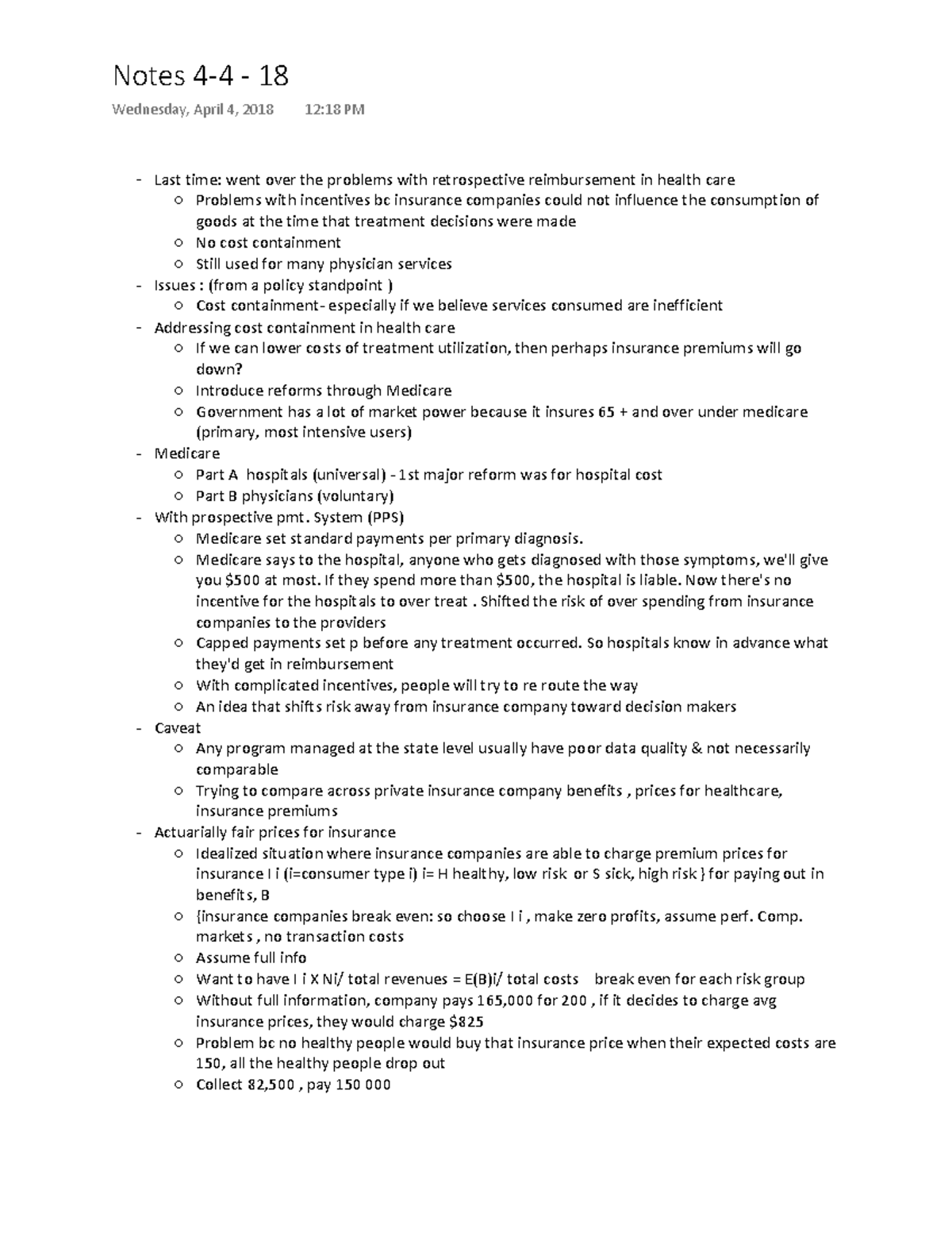 Notes on Medicare - Notes 18 Wednesday, April 4, 2018 12:18 PM Last ...