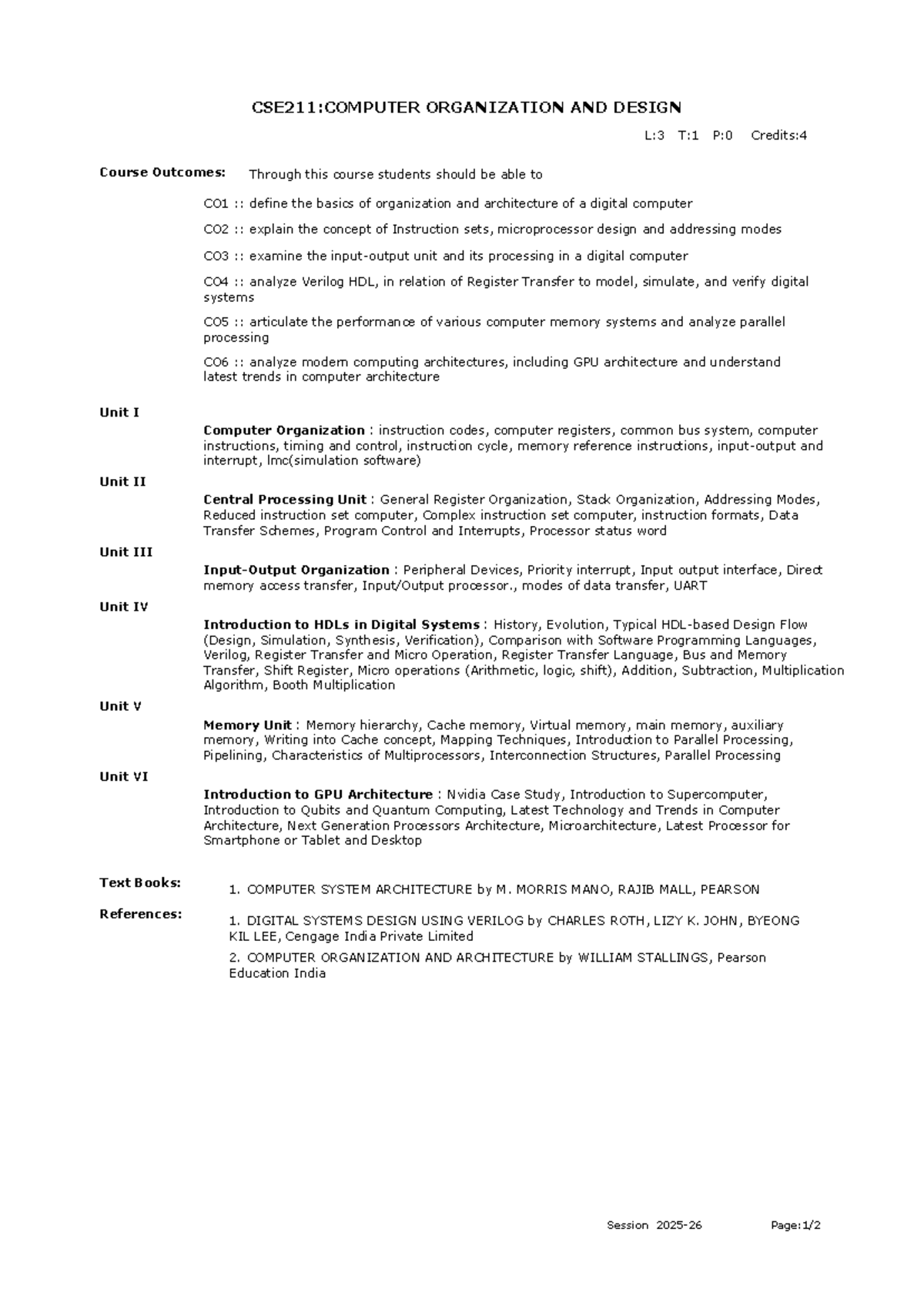 CSE211: Computer Organization & Design - Sem 4 Overview - Studocu