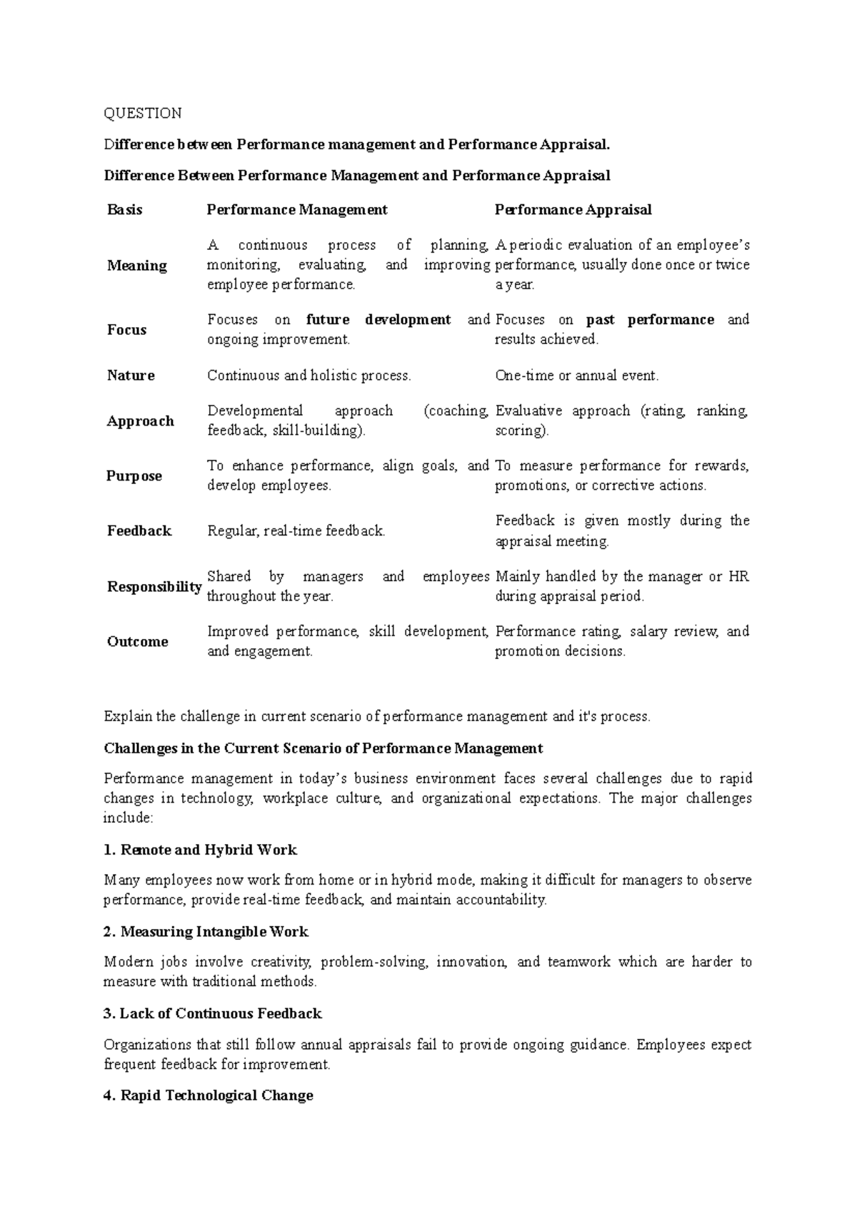 Performance Management vs. Performance Appraisal - BGYEGCMN - Studocu
