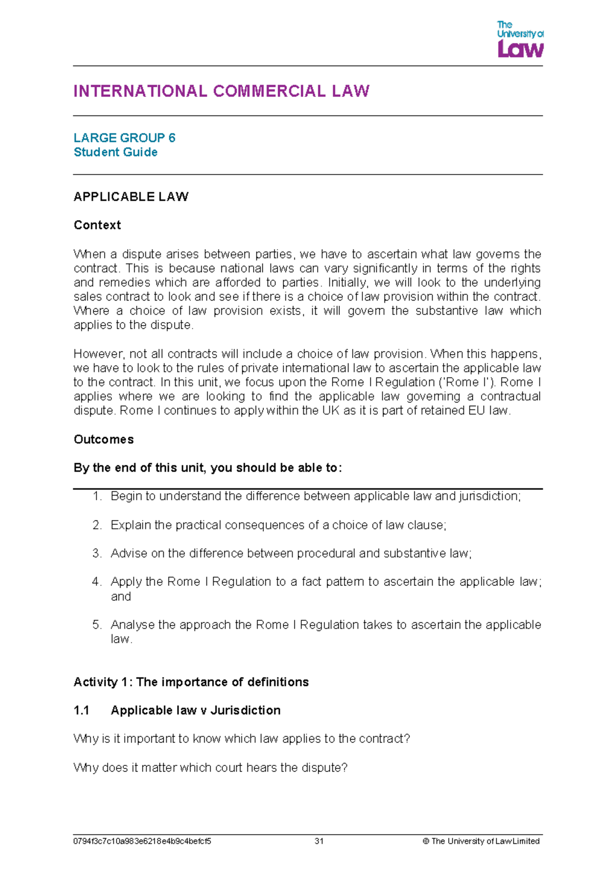 2425 ICL LG06 CE01 International Commercial Law Student Guide - Studocu