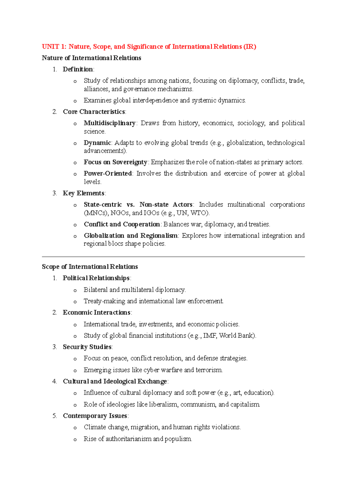 IR 101: Final Exam Notes on International Relations Concepts - Studocu