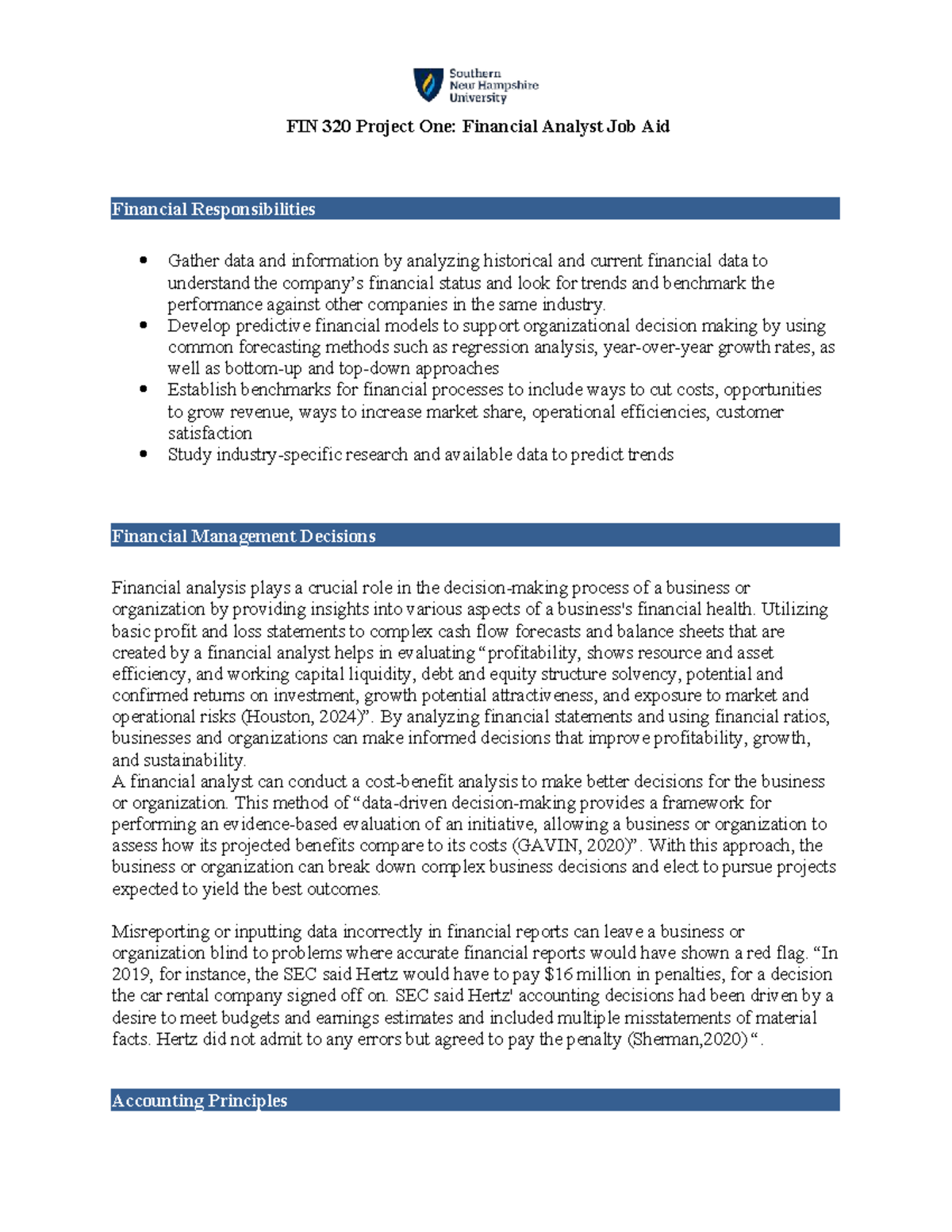 FIN 320 Project One: Financial Analyst Responsibilities & Insights ...