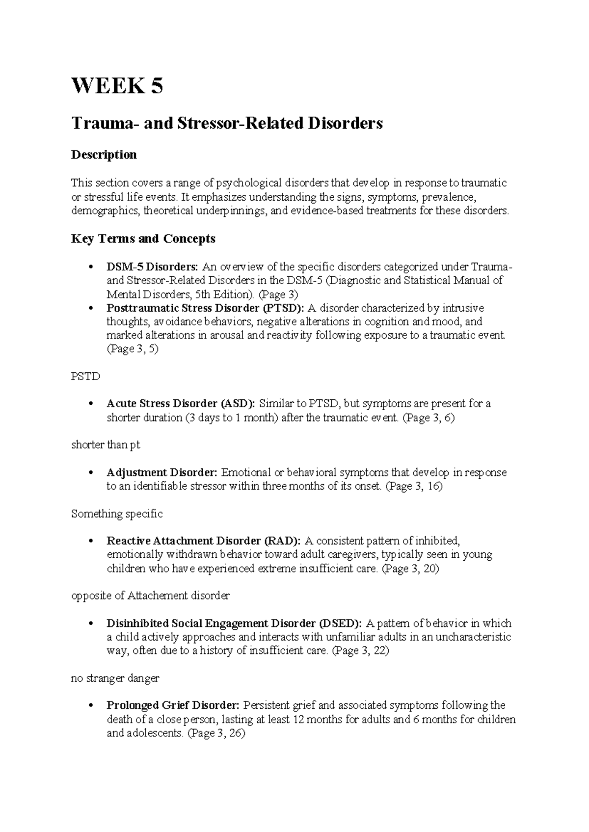 WEEK 5 - Lecture Notes on Trauma-Related Disorders - Studocu