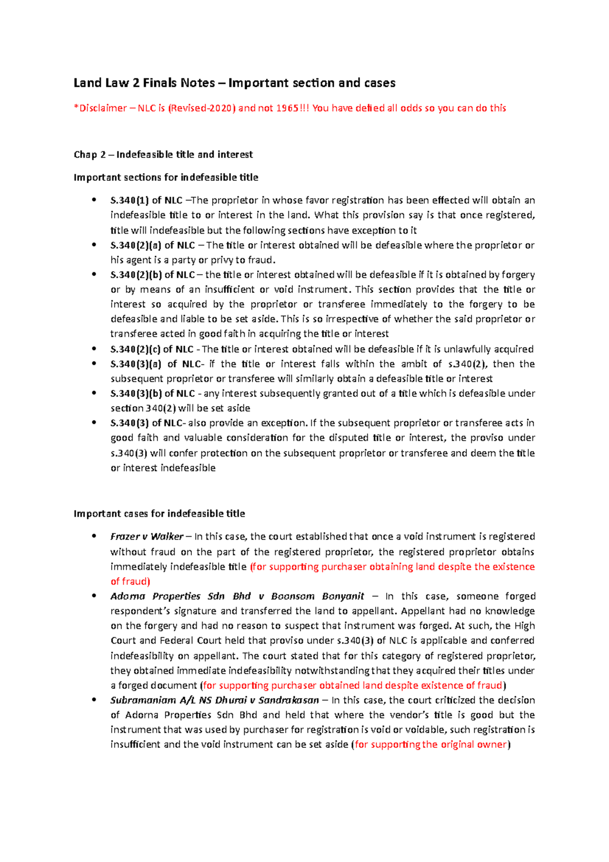 Land Law 2 Finals Notes (original). For finals - Land Law 2 Finals ...